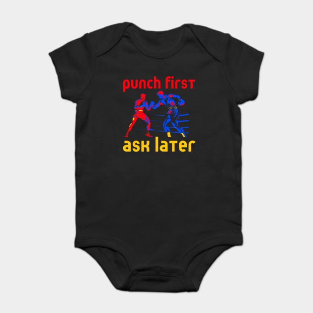 Boxing - Funny Cool Design - Punch First Baby Bodysuit by TuncGK